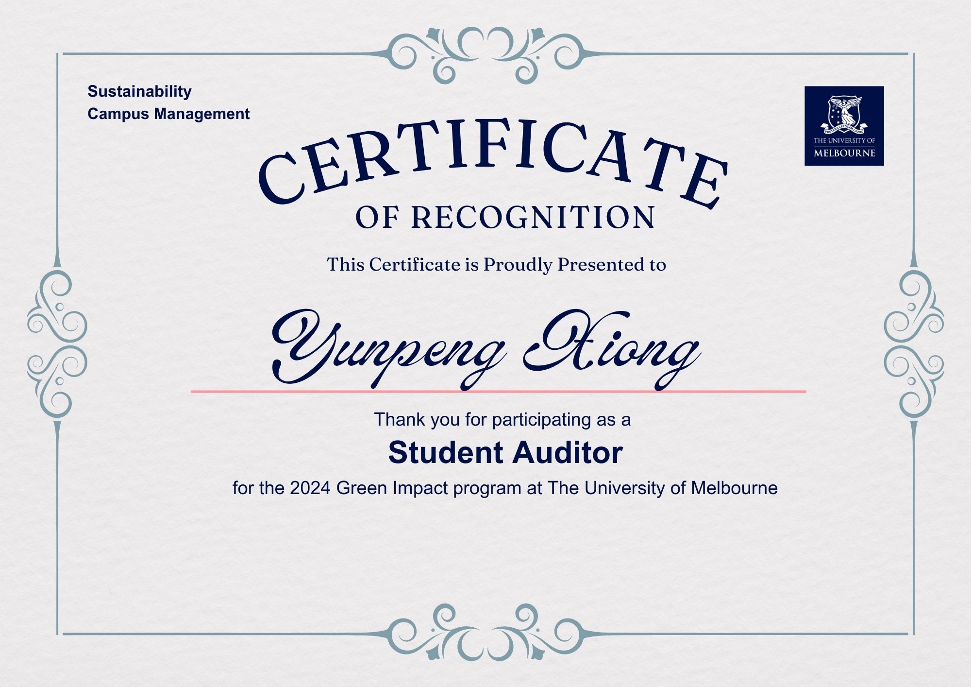 Green Auditor Volunteer Yunpeng Xiong